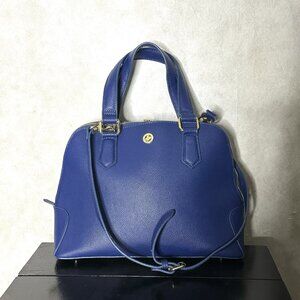 Ora Delphine Piper Blue Satchel Purse Pebble Leather Double Handle Crossbody